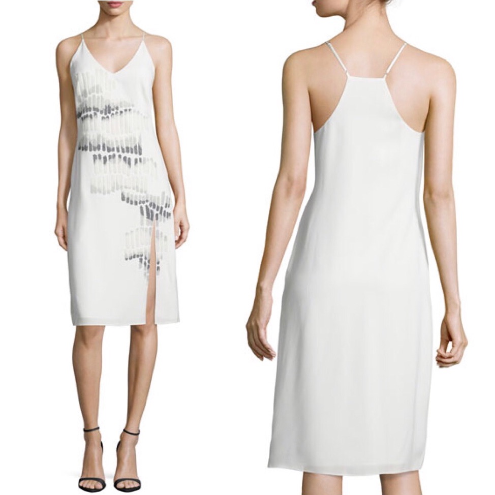 Halston Heritage Embroidered Beaded Artsy V-Neck Sleeveless White Dress Size 6